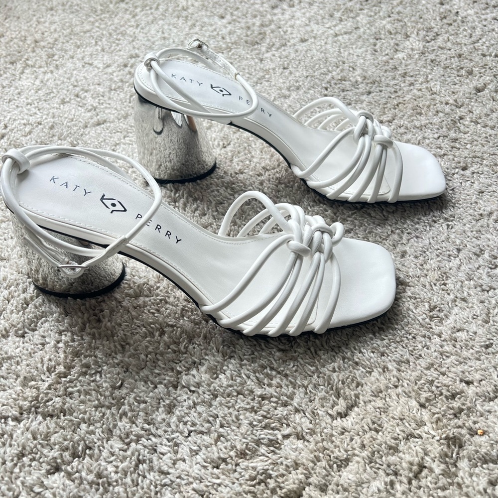 Katy Perry Collections Silver and White Strappy Heels. New without tags - Picture 7 of 7